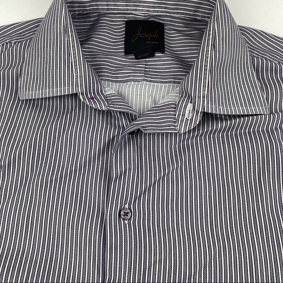 Joseph Jos A Bank Button Up Shirt Mens 17.5 35 Gray Striped Long Sleeve - Picture 4 of 10
